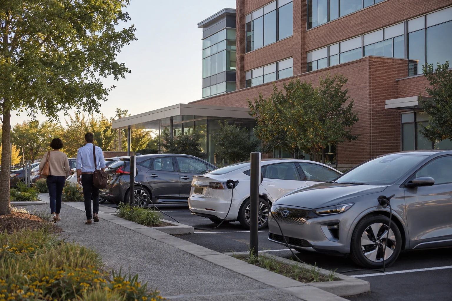 Illustration of commercial workplace EV charging